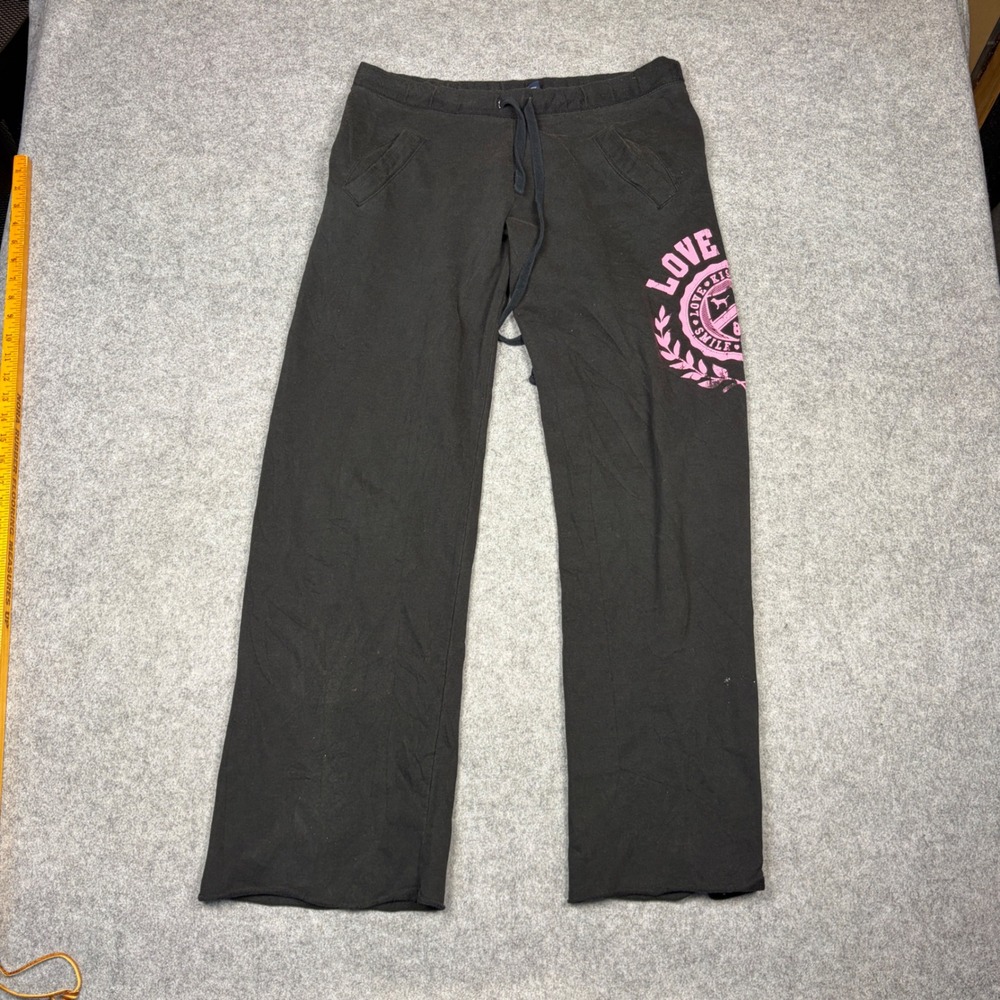 Victorias Secret PINK Sweatpants Black Pink Graphic Wide Leg Pants Small